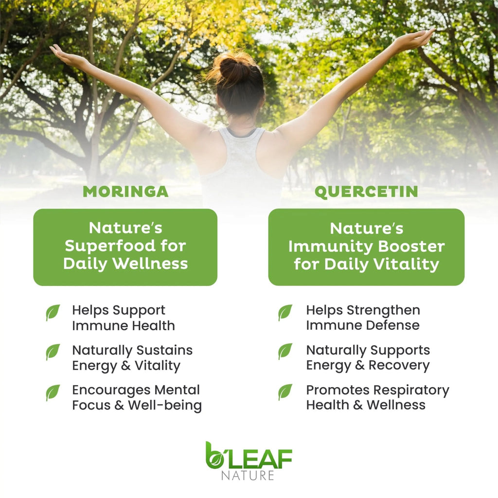 B'LEAF NATURE Moringa and Quercetin Bundle - Non-GMO, Vegan, High Absorption Capsules - 1000mg Quercetin Phytosome Blend + 1000mg Moringa - Natural Energy, Wellness and Immune Support Supplements - TrustMedUSA