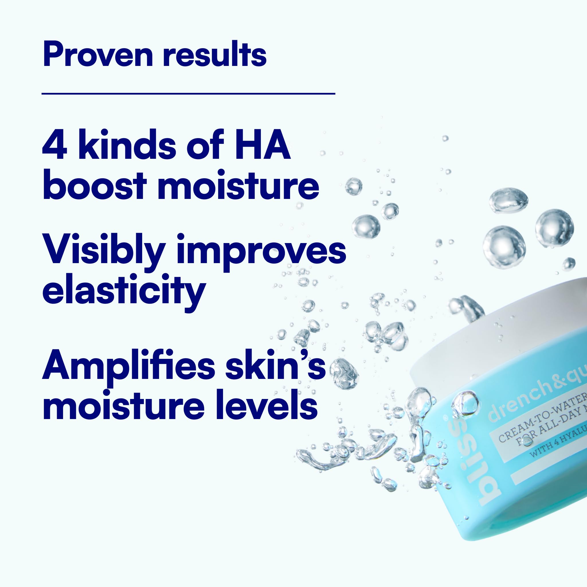 Bliss Drench & Quench Hyaluronic Acid Cream to Water Moisturizer | Lightweight Face Cream with 4 Types of Hyaluronic Acid for All Day Hydration and Plump Skin | Clean Vegan & Cruelty Free 1.7 fl oz - TrustMedUSA