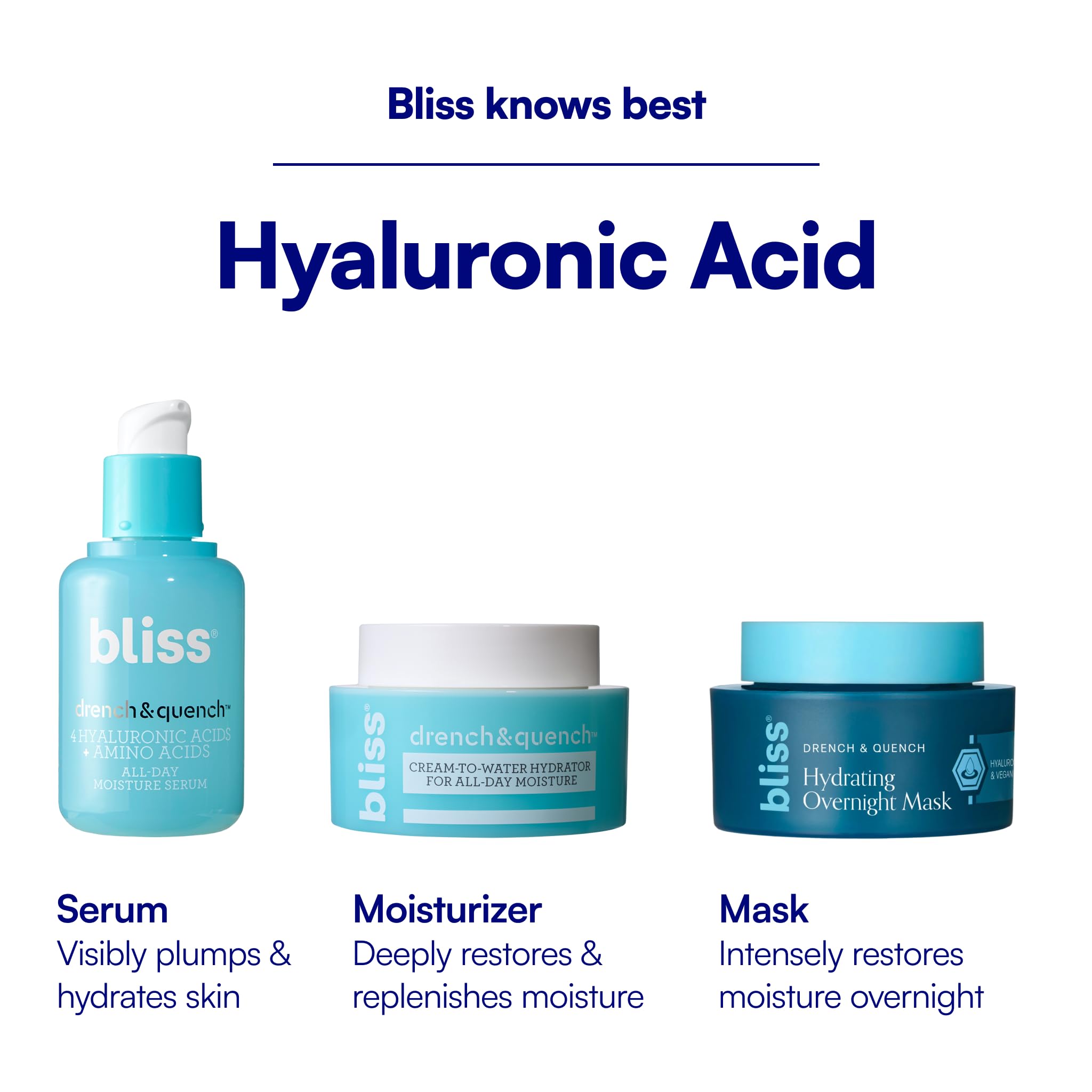 Bliss Drench & Quench Hyaluronic Acid Cream to Water Moisturizer | Lightweight Face Cream with 4 Types of Hyaluronic Acid for All Day Hydration and Plump Skin | Clean Vegan & Cruelty Free 1.7 fl oz - TrustMedUSA