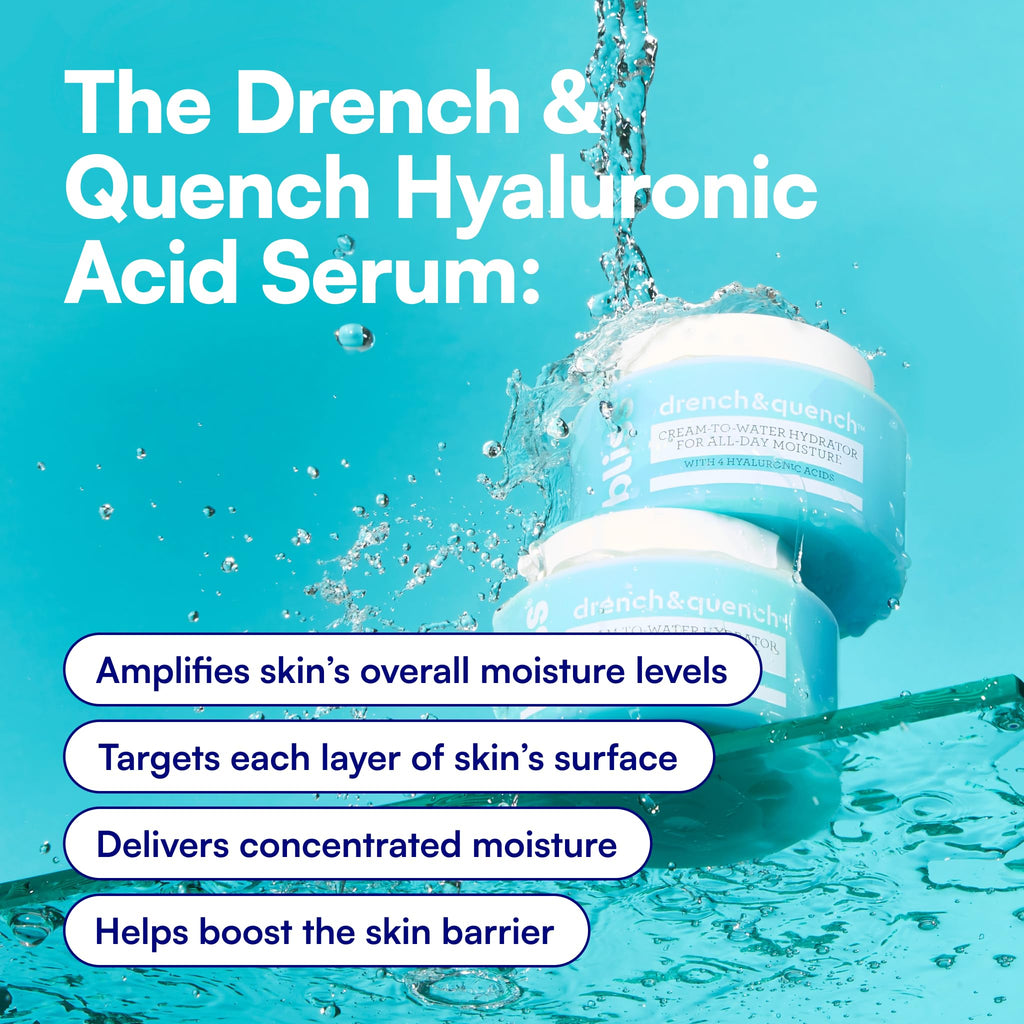 Bliss Drench & Quench Hyaluronic Acid Cream to Water Moisturizer | Lightweight Face Cream with 4 Types of Hyaluronic Acid for All Day Hydration and Plump Skin | Clean Vegan & Cruelty Free 1.7 fl oz - TrustMedUSA
