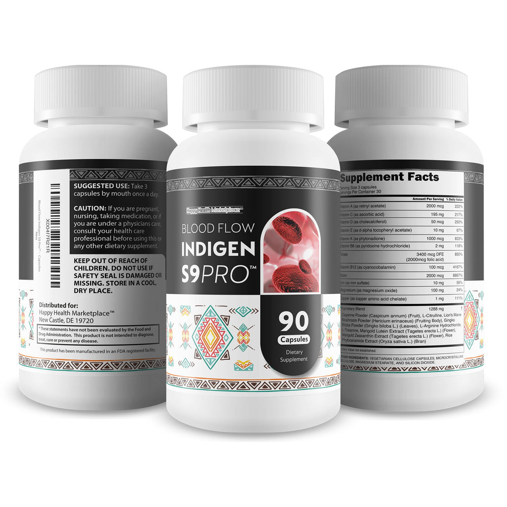 Blood Flow Indigen S9 Pro - Our Best Poor Circulation Supplements for Advanced Blood Flow Care - Blood Circulation Support - Blood Circulation Supplements for Healthy Blood Flow Help Blood Flow Pills - TrustMedUSA