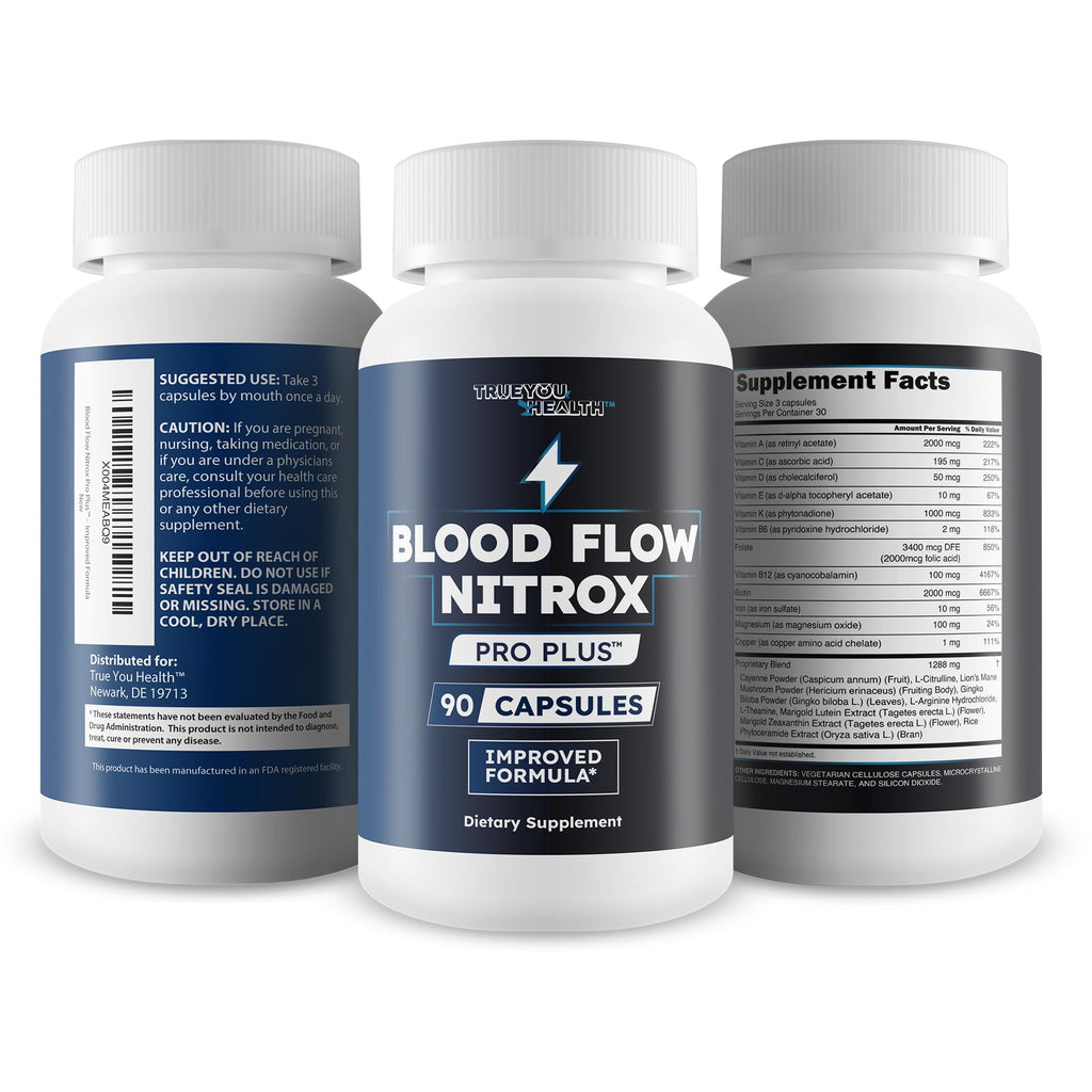Blood Flow Nitrox Pro Plus - Improved Formula - Our Best Blood Circulation Supplements For Men - Vasodialators - Increase Blood Flow Care Blood Circulation Supplement Blood Flow Supplement For Men - TrustMedUSA