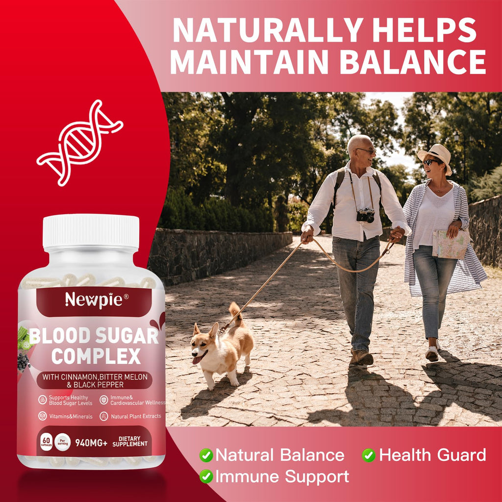 Blood Sugar Complex Supplement – Natural with 20 Active Herbs and Vitamins, Including Cinnamon, Bitter Melon, Black Pepper, Licorice, Vegan, Non-GMO, Gluten-Free, 60 Capsules - TrustMedUSA