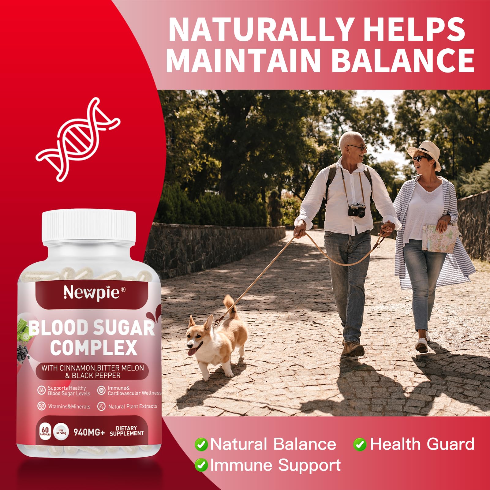 Blood Sugar Complex Supplement – Natural with 20 Active Herbs and Vitamins, Including Cinnamon, Bitter Melon, Black Pepper, Licorice, Vegan, Non-GMO, Gluten-Free, 60 Capsules - TrustMedUSA