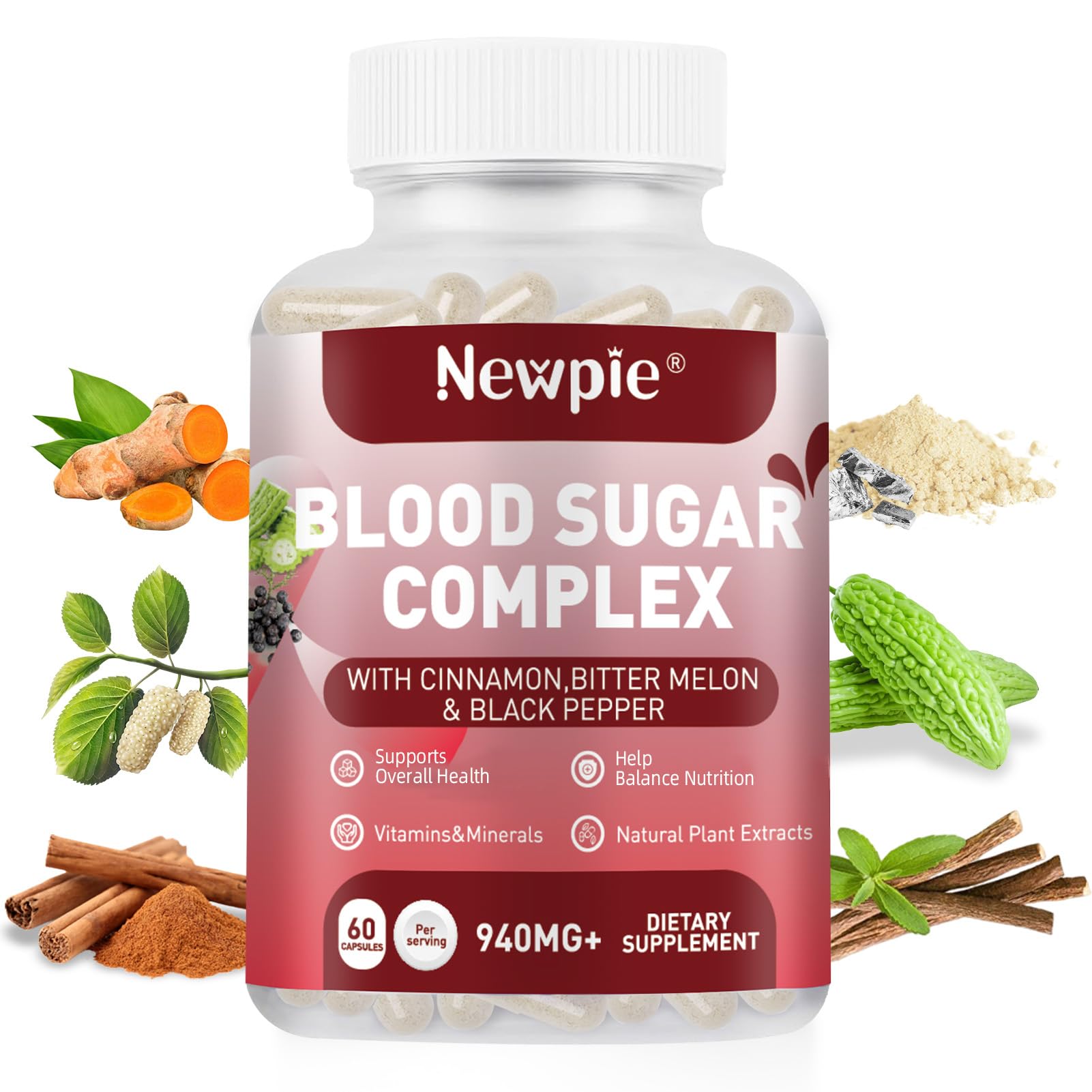 Blood Sugar Complex Supplement – Natural with 20 Active Herbs and Vitamins, Including Cinnamon, Bitter Melon, Black Pepper, Licorice, Vegan, Non-GMO, Gluten-Free, 60 Capsules - TrustMedUSA