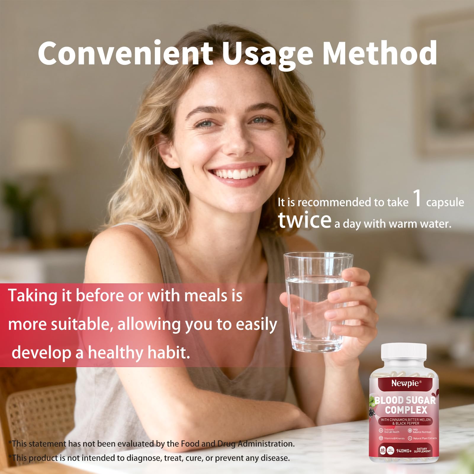 Blood Sugar Complex Supplement – Natural with 20 Active Herbs and Vitamins, Including Cinnamon, Bitter Melon, Black Pepper, Licorice, Vegan, Non-GMO, Gluten-Free, 60 Capsules - TrustMedUSA