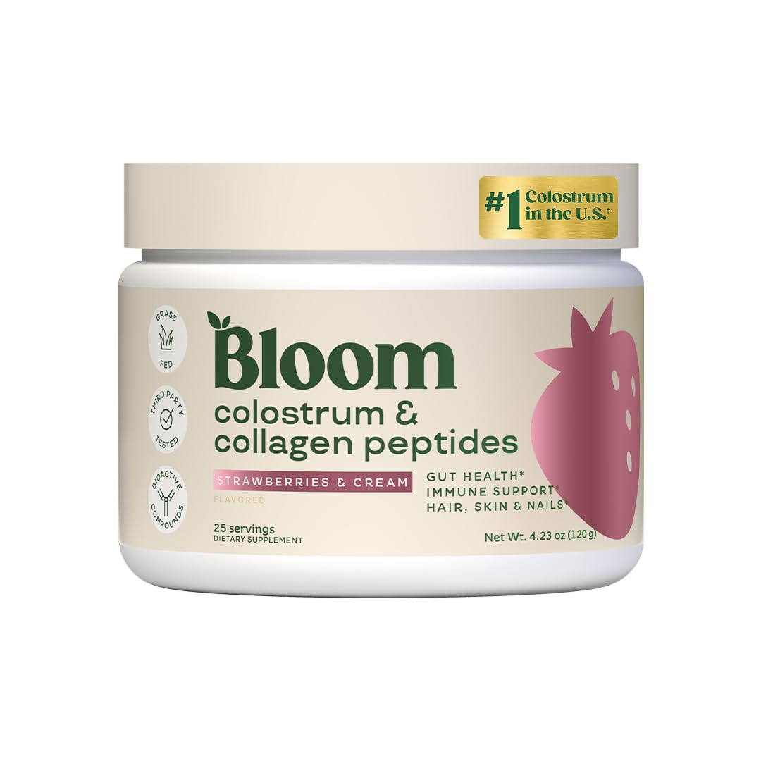 Bloom Nutrition Bovine Colostrum Powder with Vitamin B-12 for Gut Health, Immune Support, Hair Growth & Beauty Supplement | Strawberry, 25 Servings - TrustMedUSA