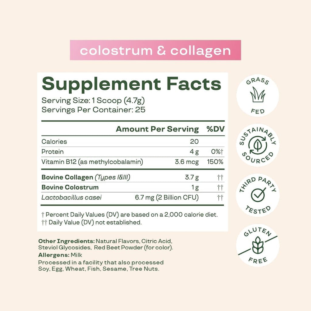 Bloom Nutrition Bovine Colostrum Powder with Vitamin B-12 for Gut Health, Immune Support, Hair Growth & Beauty Supplement | Strawberry, 25 Servings - TrustMedUSA