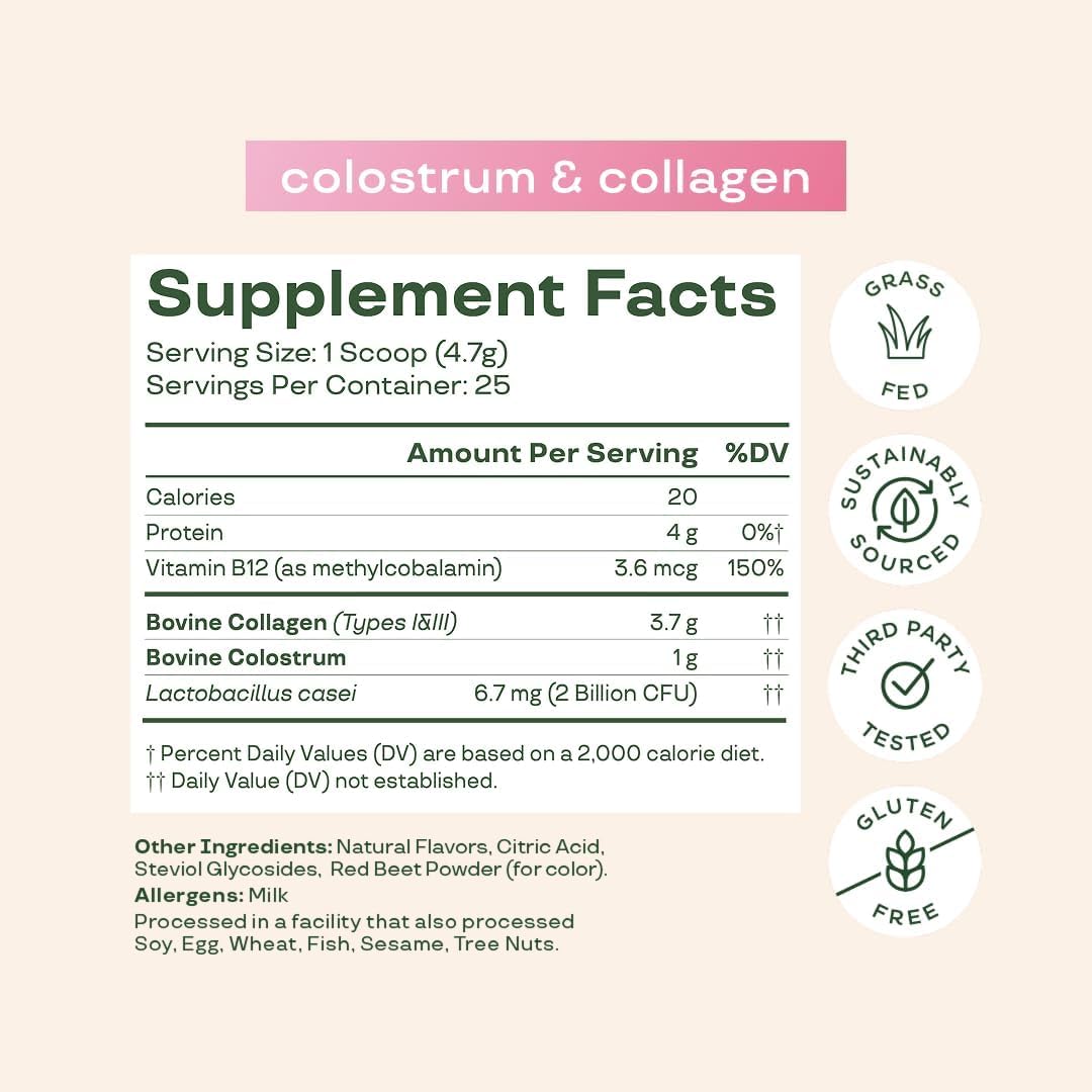 Bloom Nutrition Bovine Colostrum Powder with Vitamin B-12 for Gut Health, Immune Support, Hair Growth & Beauty Supplement | Strawberry, 25 Servings - TrustMedUSA