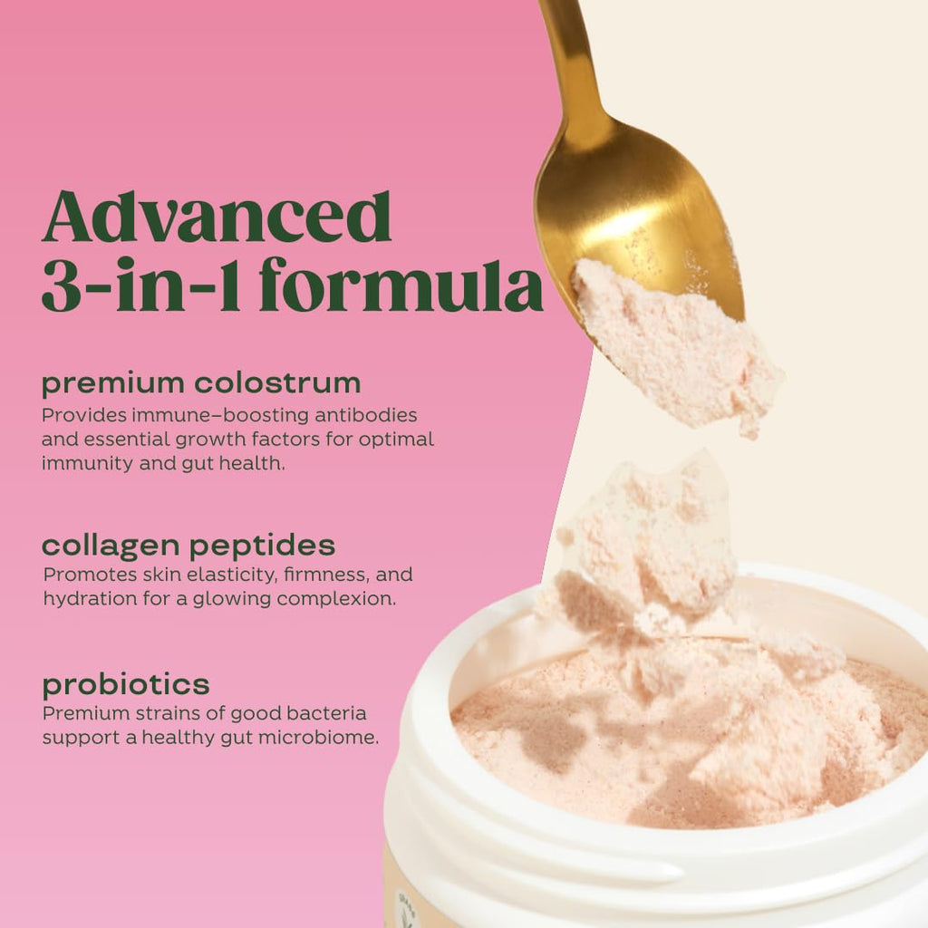 Bloom Nutrition Bovine Colostrum Powder with Vitamin B-12 for Gut Health, Immune Support, Hair Growth & Beauty Supplement | Strawberry, 25 Servings - TrustMedUSA