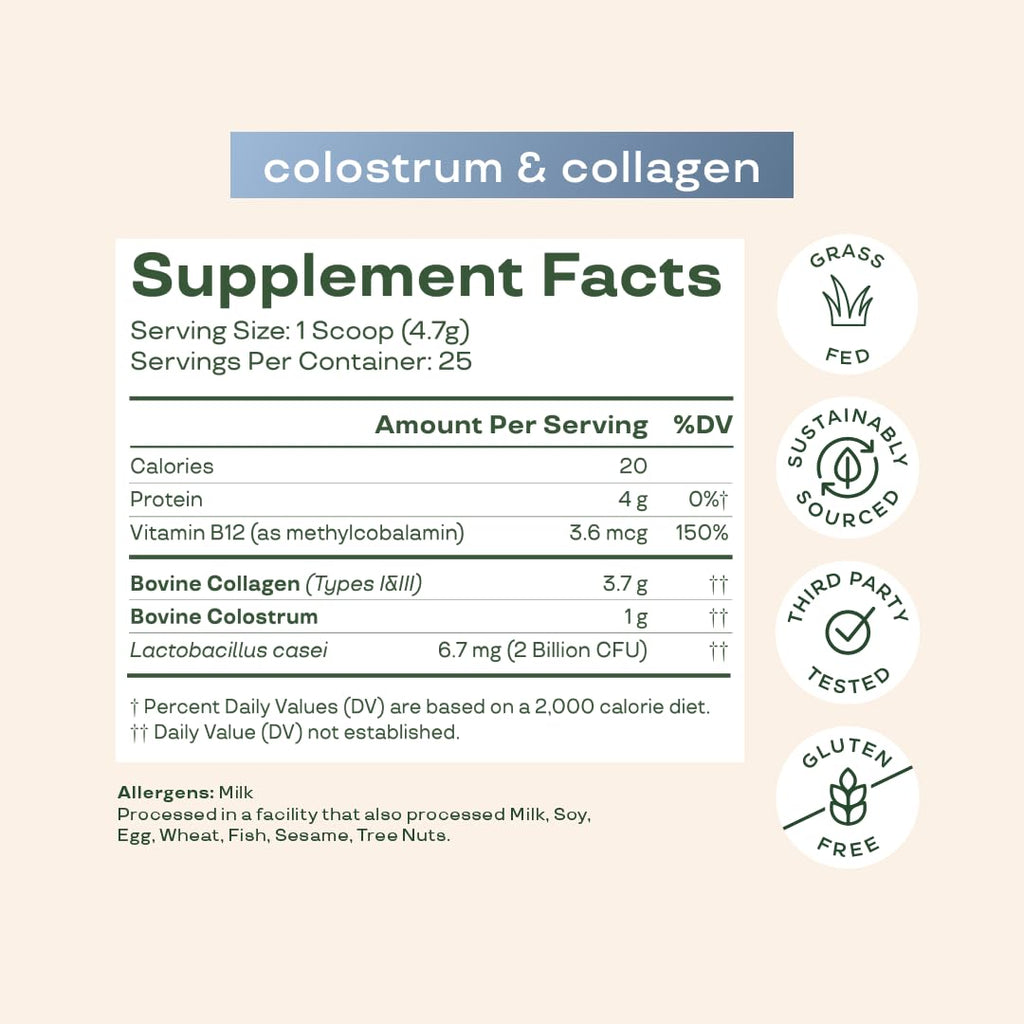 Bloom Nutrition Bovine Colostrum Powder with Vitamin B-12 for Gut Health, Immune Support, Hair Growth & Beauty Supplement | Unflavored, 25 Servings - TrustMedUSA