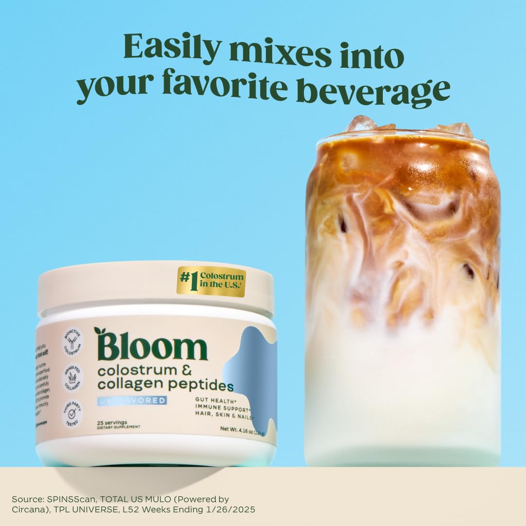 Bloom Nutrition Bovine Colostrum Powder with Vitamin B-12 for Gut Health, Immune Support, Hair Growth & Beauty Supplement | Unflavored, 25 Servings - TrustMedUSA