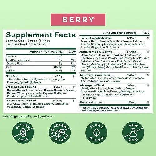 Bloom Nutrition Super Greens Powder Smoothie & Juice Mix (Berry) - TrustMedUSA