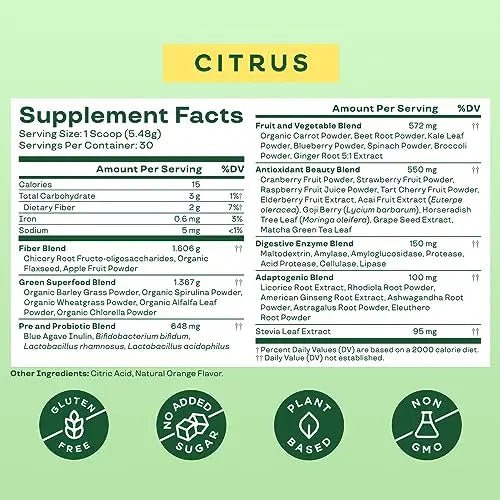 Bloom Nutrition Super Greens Powder Smoothie & Juice Mix (Citrus) - TrustMedUSA