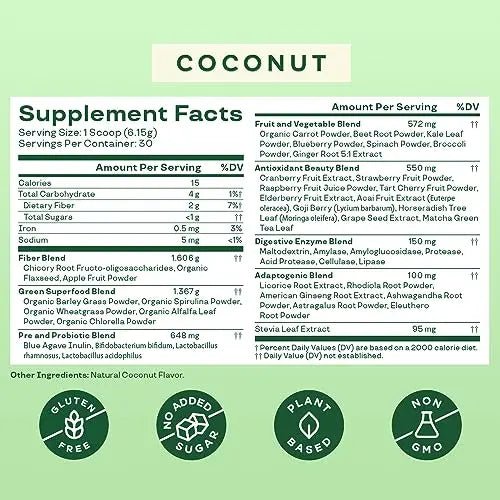 Bloom Nutrition Super Greens Powder Smoothie & Juice Mix (Coconut) - TrustMedUSA