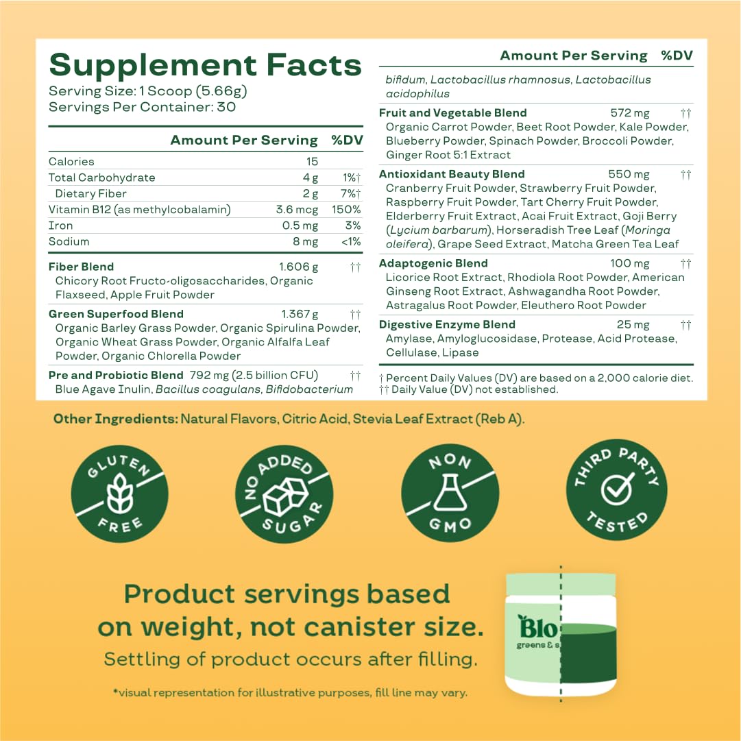 Bloom Nutrition Superfood Greens Powder, Digestive Enzymes with Probiotics and Prebiotics, Gut Health, Bloating Relief for Women, Chlorella, Green Juice Mix with Beet Root Powder, 30 SVG, Mango - Maple Wellness Supplements