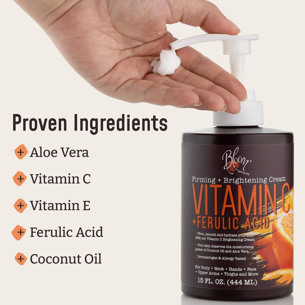 BLOOM Vitamin C Cream Body Lotion & Face Moisturizer W/Coconut Oil | Natural Skin Care - TrustMedUSA
