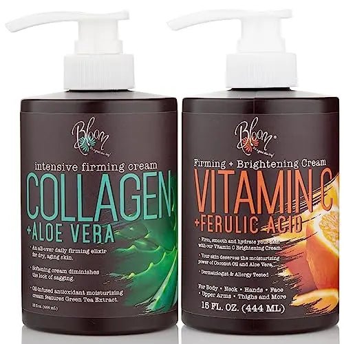 BLOOM Vitamin C Cream + Collagen Cream Body Lotion & Face Moisturizer 2PC Skincare - TrustMedUSA