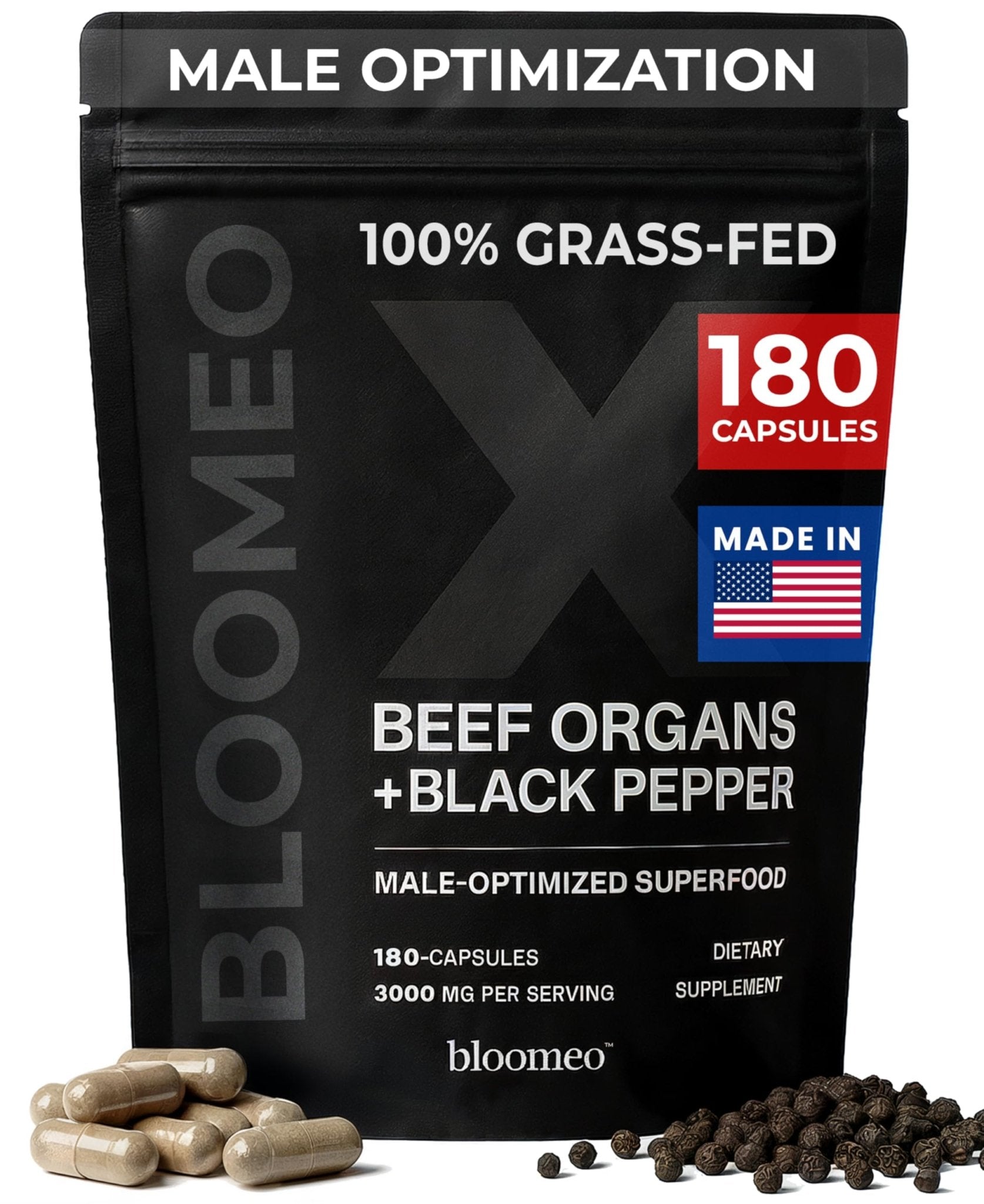 Bloomeo Beef Organ Supplement for Men | 100% Grass Fed Beef Liver Capsules with Bull Testicle, Prostate, Bone Marrow & More X: Ancestral Superfoods for Vital Energy, Immunity & Men’s Health, 180 ct - Maple Wellness Supplements