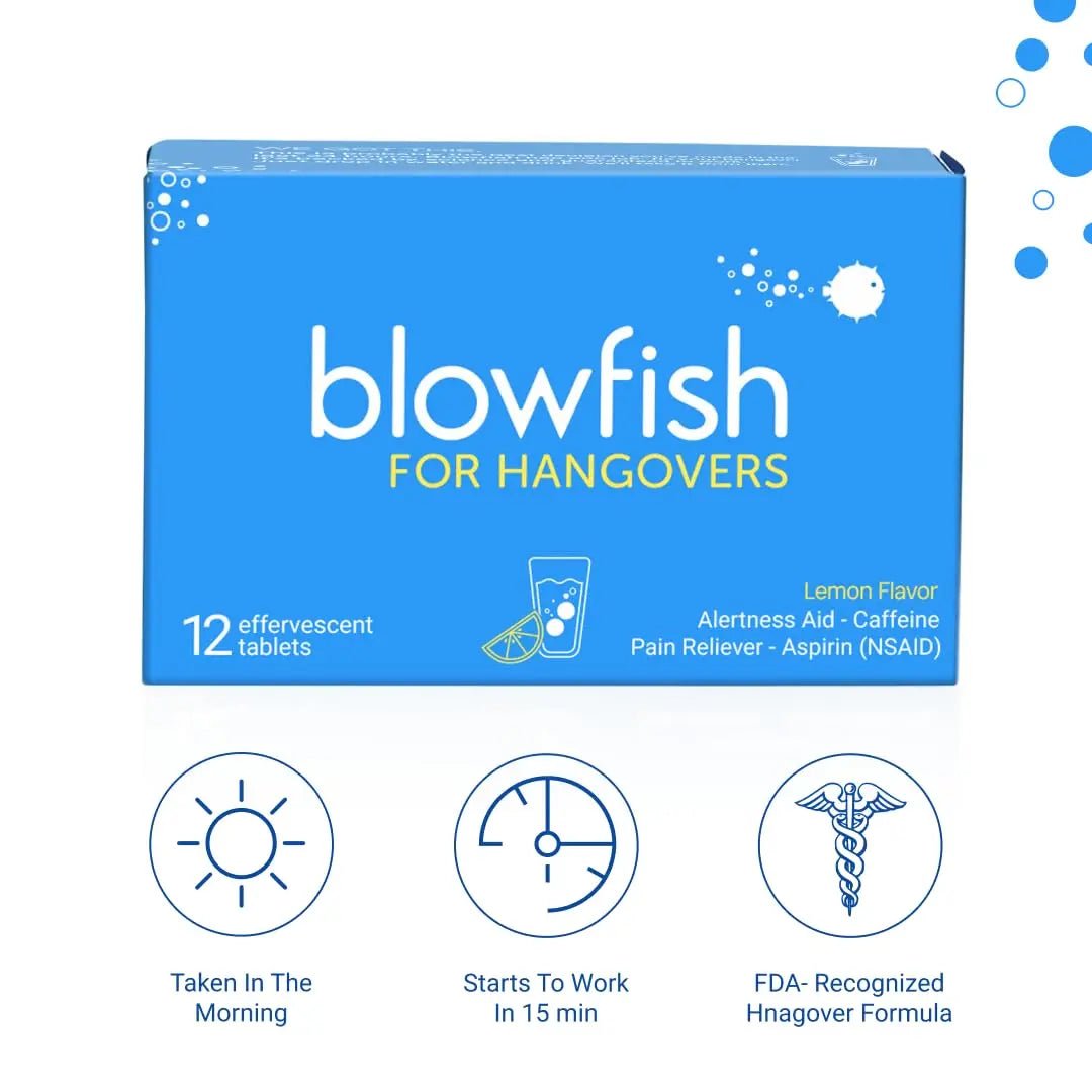 Blowfish for Hangovers - Fast Hangover Relief in 15 Minutes | FDA-Recognized Formulation | Headache Relief, Energy, and Hydration in One Step - TrustMedUSA