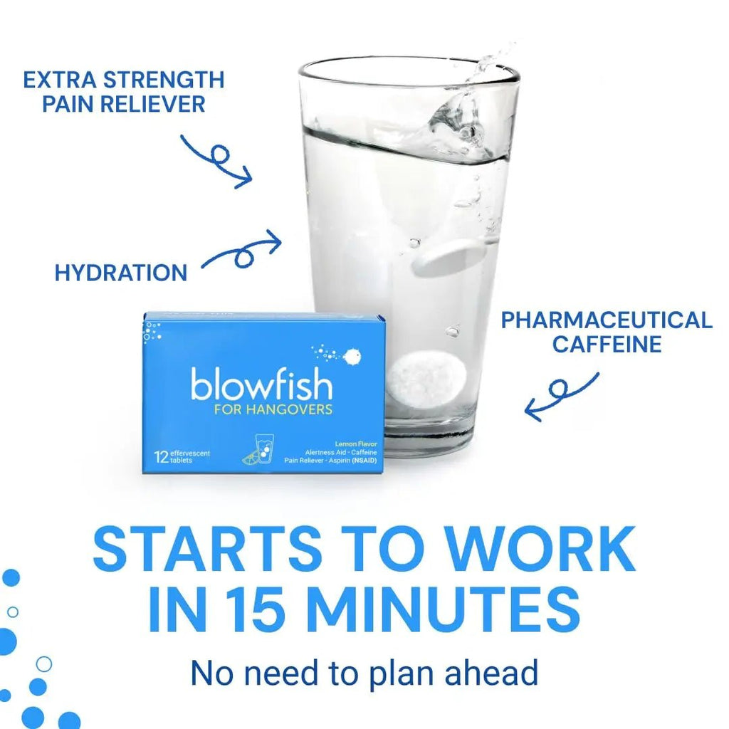 Blowfish for Hangovers - Fast Hangover Relief in 15 Minutes | FDA-Recognized Formulation | Headache Relief, Energy, and Hydration in One Step - TrustMedUSA