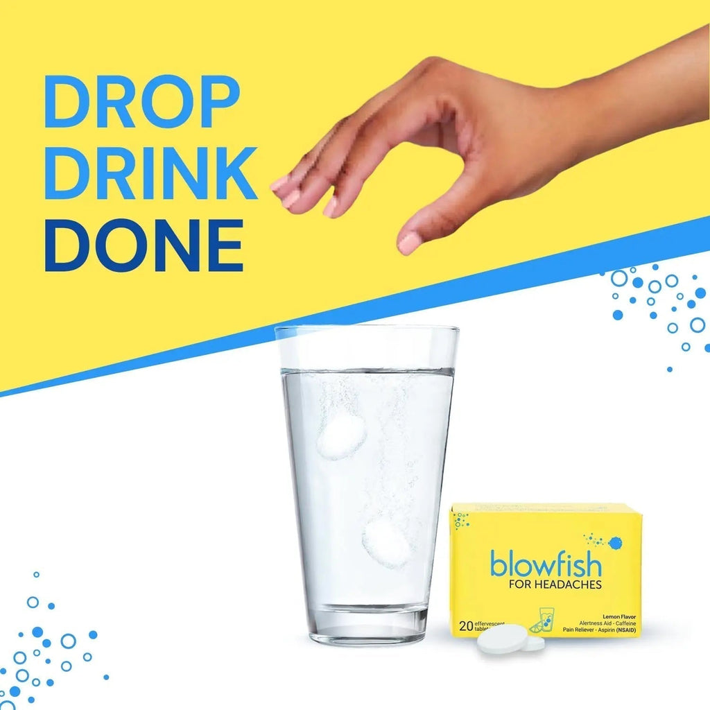 Blowfish for Headaches | Maximum Strength Effervescent Pain Relief Tablets – Treats Headaches Fast, 2X Faster Than Pills – Lemon Flavor (2 Pack) - TrustMedUSA
