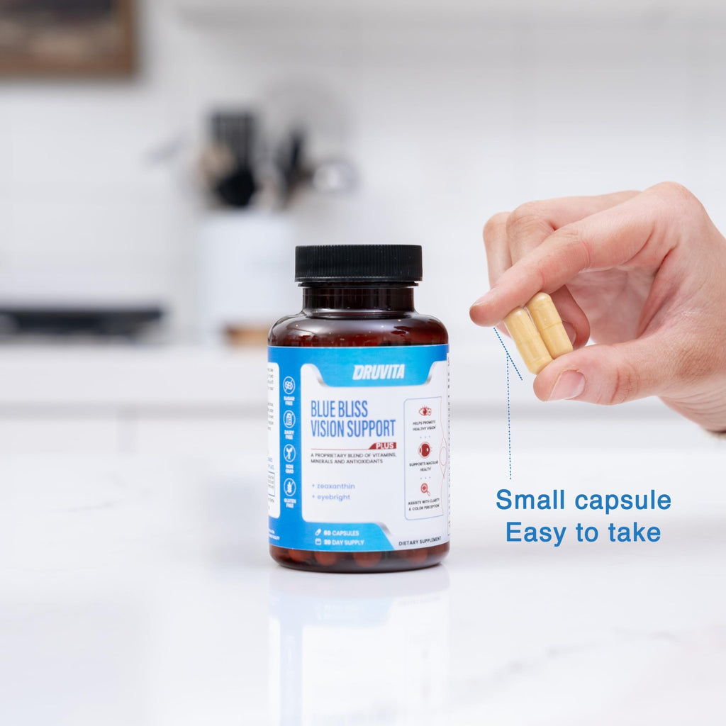 Blue Bliss Vision Support - Eye Vitamins with Lutein, Biotin, Bilberry and Zeaxanthin - Vitamin Supplement for Vision Health and Preservation for Adults Seniors 60 Veggie Capsules 30 Day Supply - TrustMedUSA