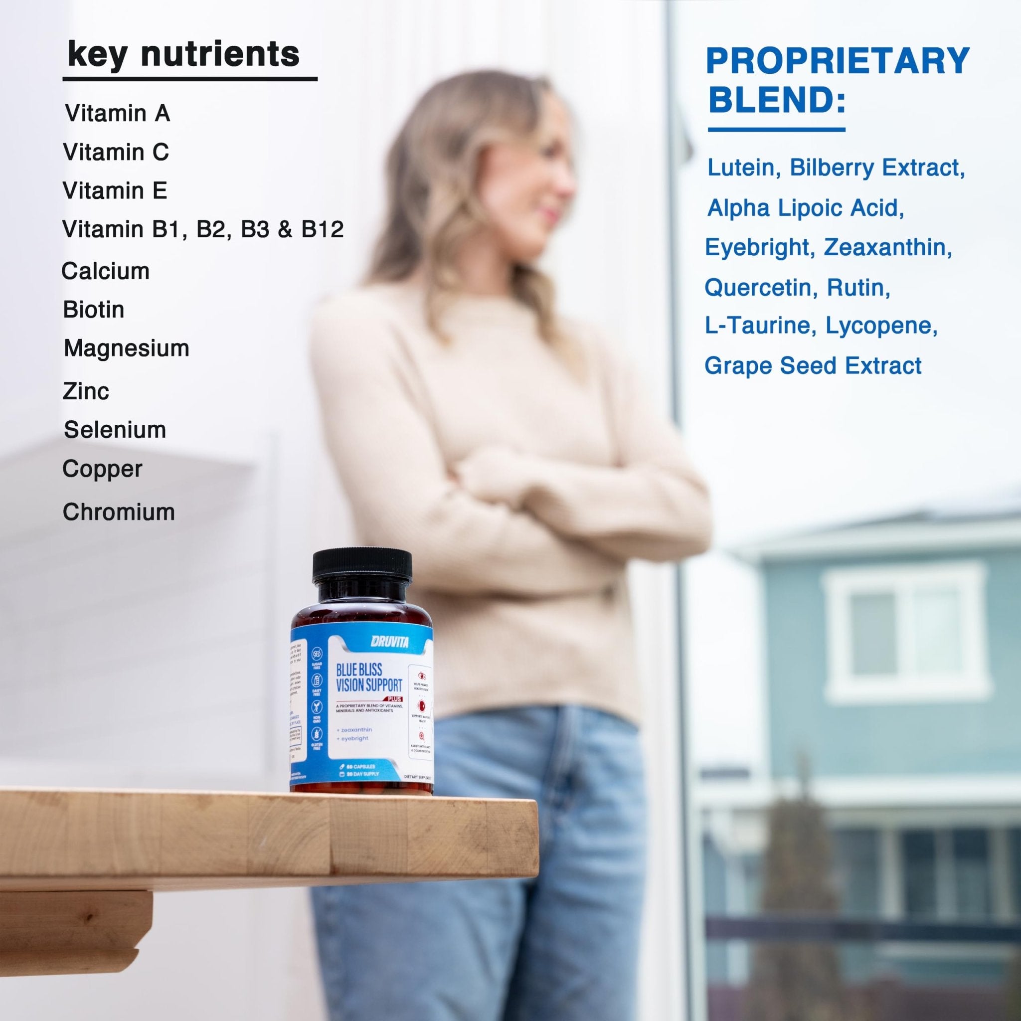 Blue Bliss Vision Support - Eye Vitamins with Lutein, Biotin, Bilberry and Zeaxanthin - Vitamin Supplement for Vision Health and Preservation for Adults Seniors 60 Veggie Capsules 30 Day Supply - TrustMedUSA