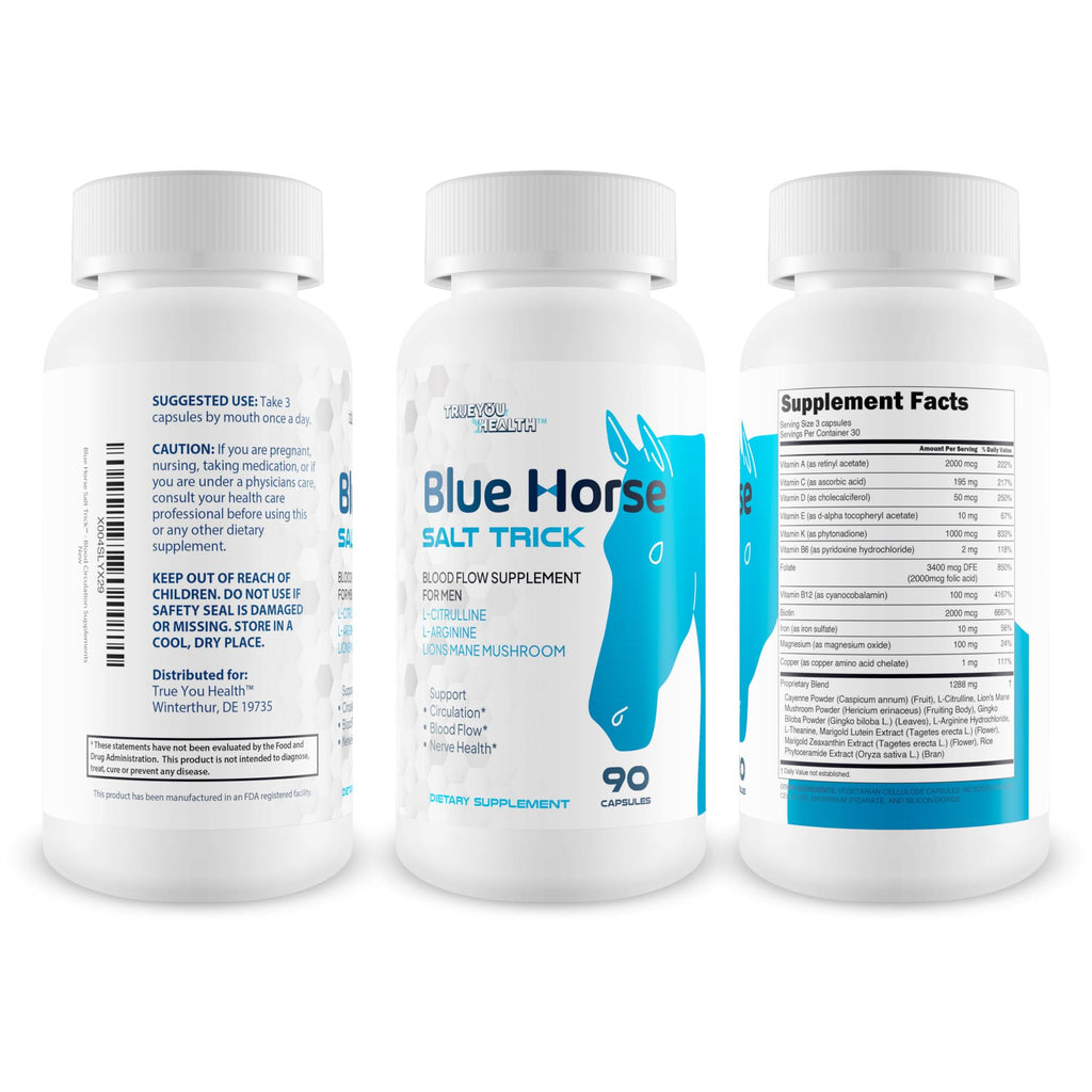 Blue Horse Salt Trick - Our Best Blood Flow Supplement for Men - Our Best Circulation Supplement - Male Circulation Supplements Nitric Oxide Vasodilator to Improve Blood Flow 7 Blue Salt Trick for Men - TrustMedUSA