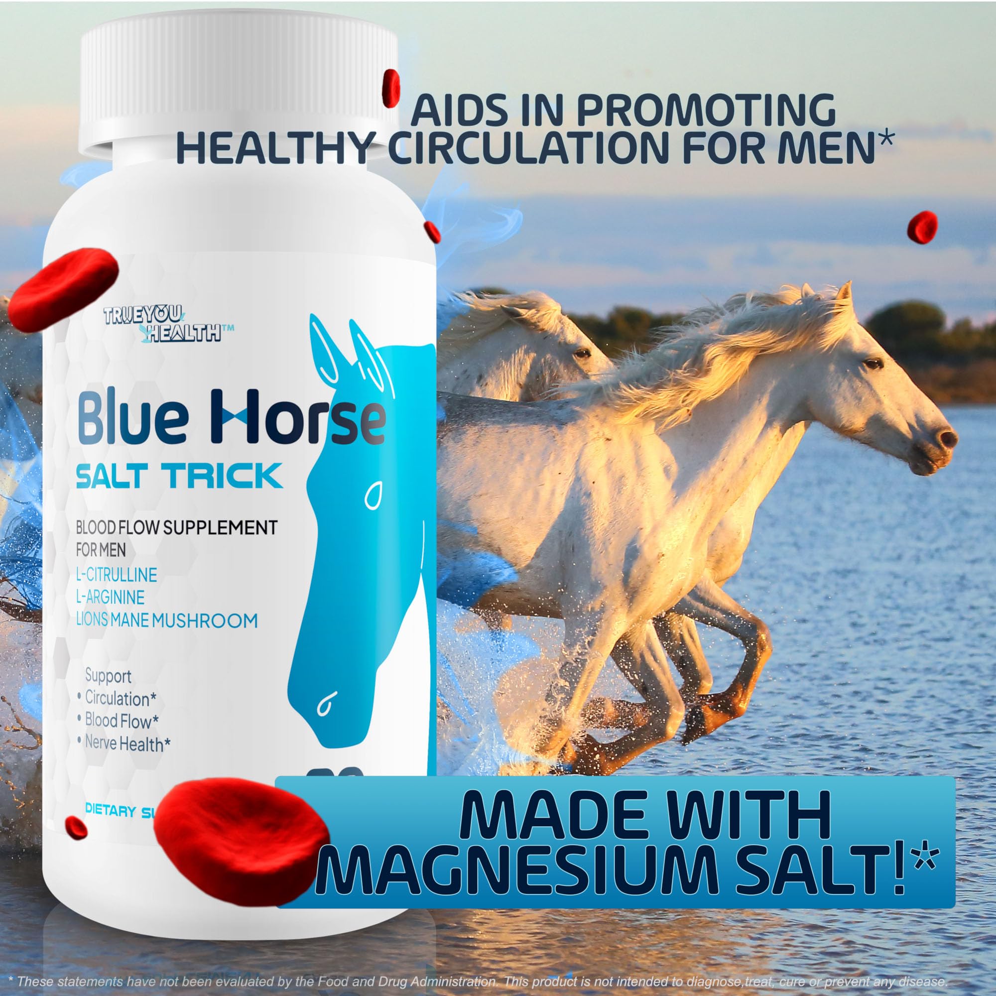 Blue Horse Salt Trick - Our Best Blood Flow Supplement for Men - Our Best Circulation Supplement - Male Circulation Supplements Nitric Oxide Vasodilator to Improve Blood Flow 7 Blue Salt Trick for Men - TrustMedUSA