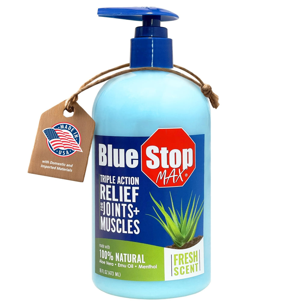 Blue Stop Max Massage Gel for Body Aches, 16 oz Pump Bottle; 3 in 1 Product Relieves Body Aches, Supports Joints and Nourishes The Skin - TrustMedUSA