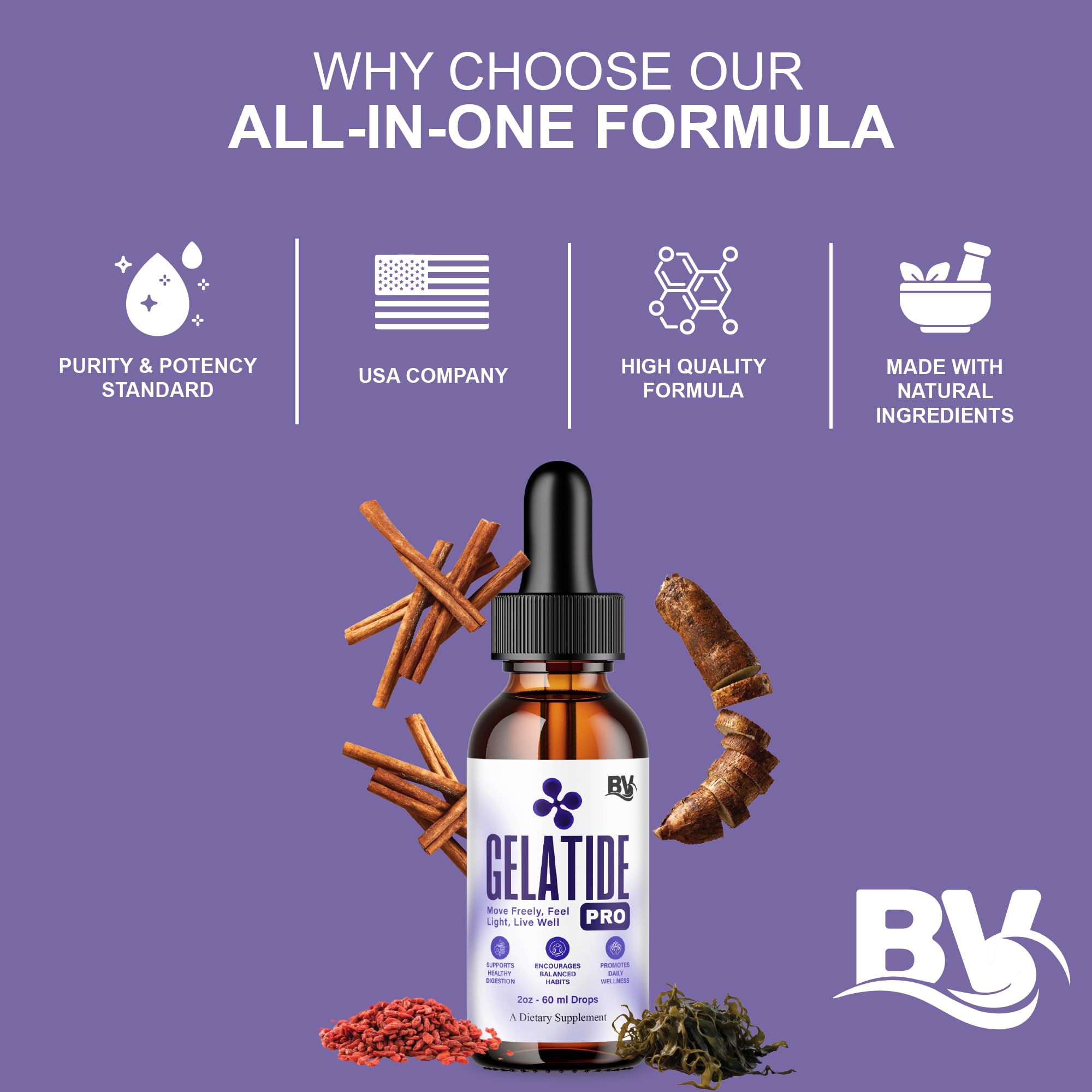 BLUE VIBE Gelatide Liquid Drops, Gela Tide Advanced Maximum Strength Overall Health & Wellness Support Supplement, Gelatide Premium Daily Health and Overall Energy Formula (2oz / 60ml) - TrustMedUSA