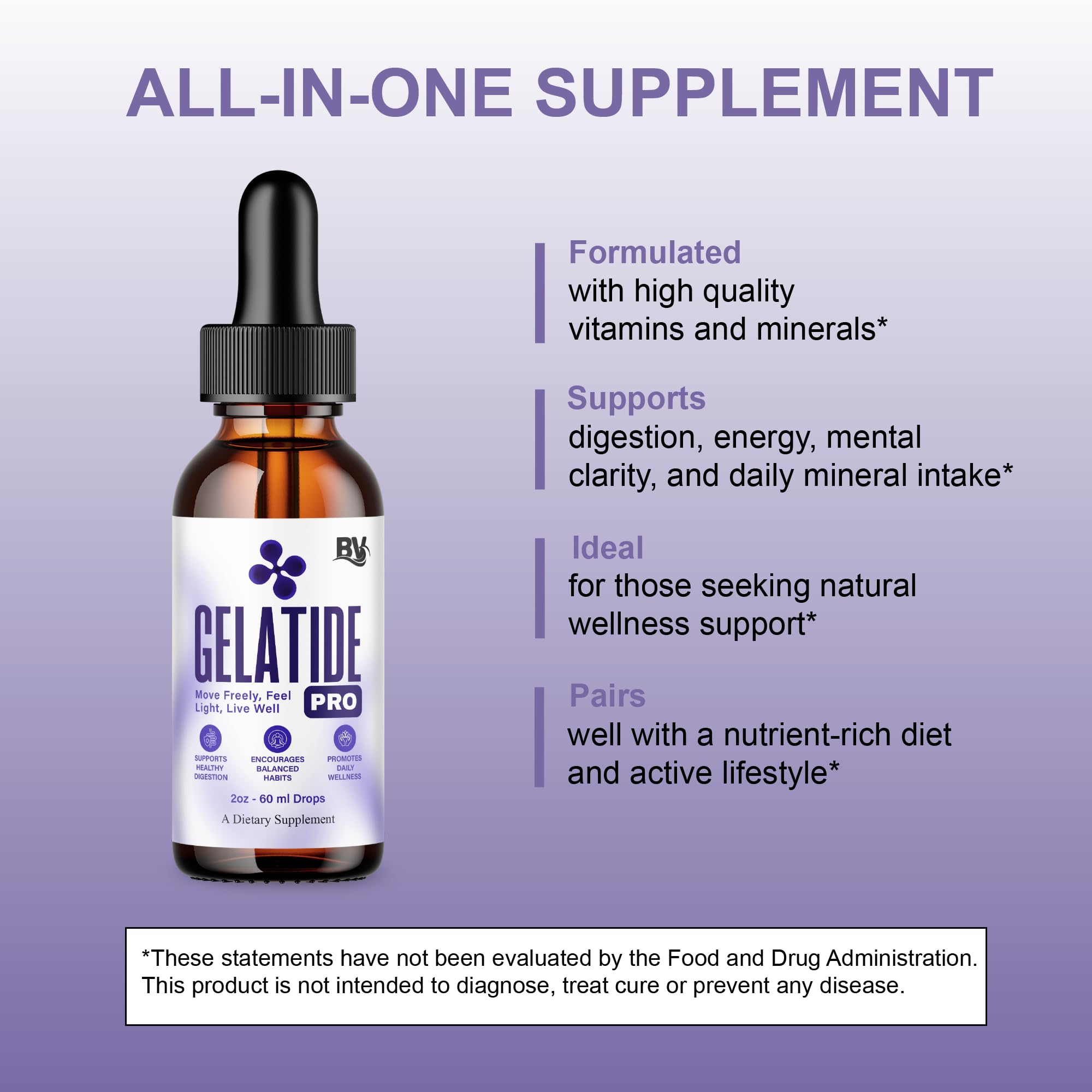 BLUE VIBE Gelatide Liquid Drops, Gela Tide Advanced Maximum Strength Overall Health & Wellness Support Supplement, Gelatide Premium Daily Health and Overall Energy Formula (2oz / 60ml) - TrustMedUSA