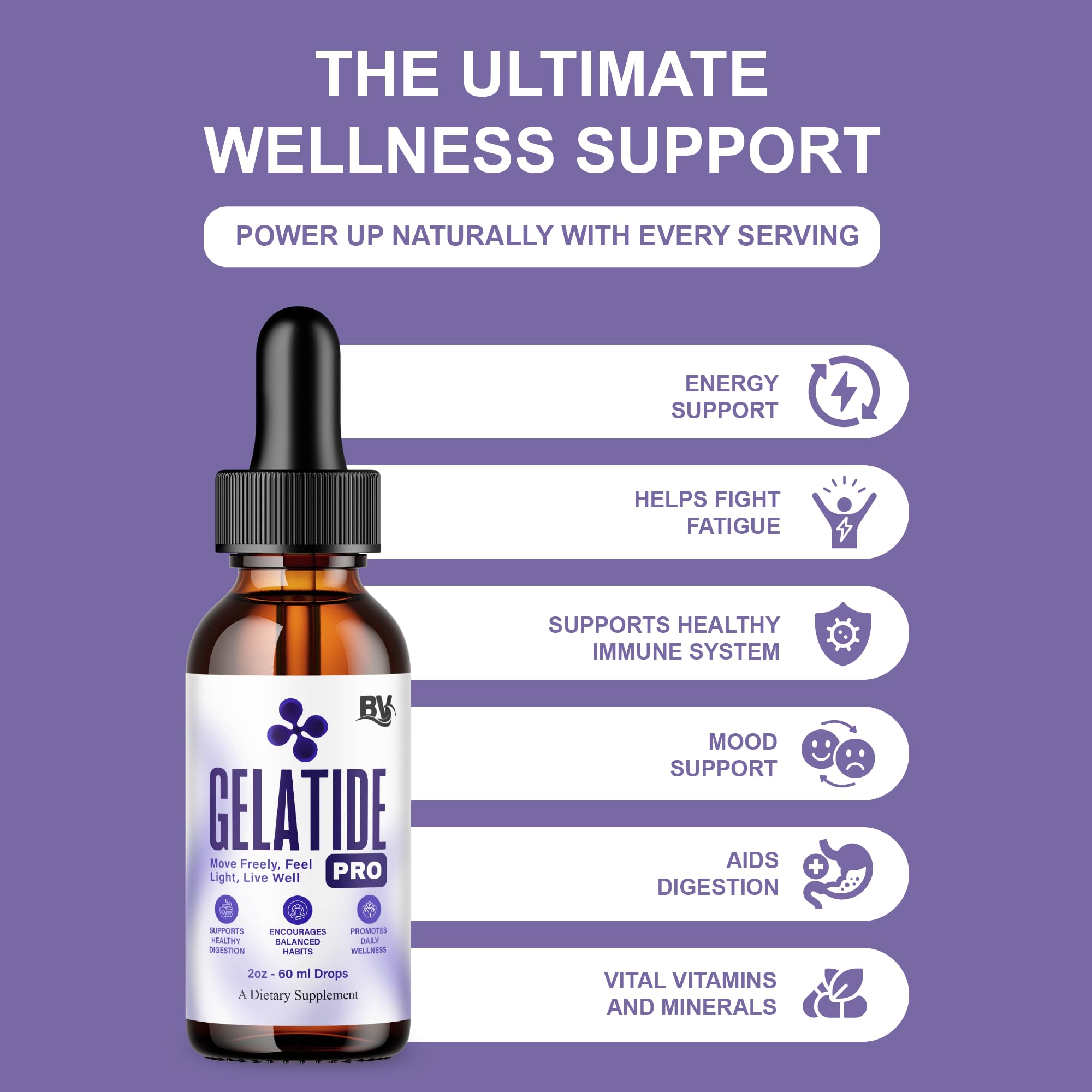 BLUE VIBE Gelatide Liquid Drops, Gela Tide Advanced Maximum Strength Overall Health & Wellness Support Supplement, Gelatide Premium Daily Health and Overall Energy Formula (2oz / 60ml) - TrustMedUSA