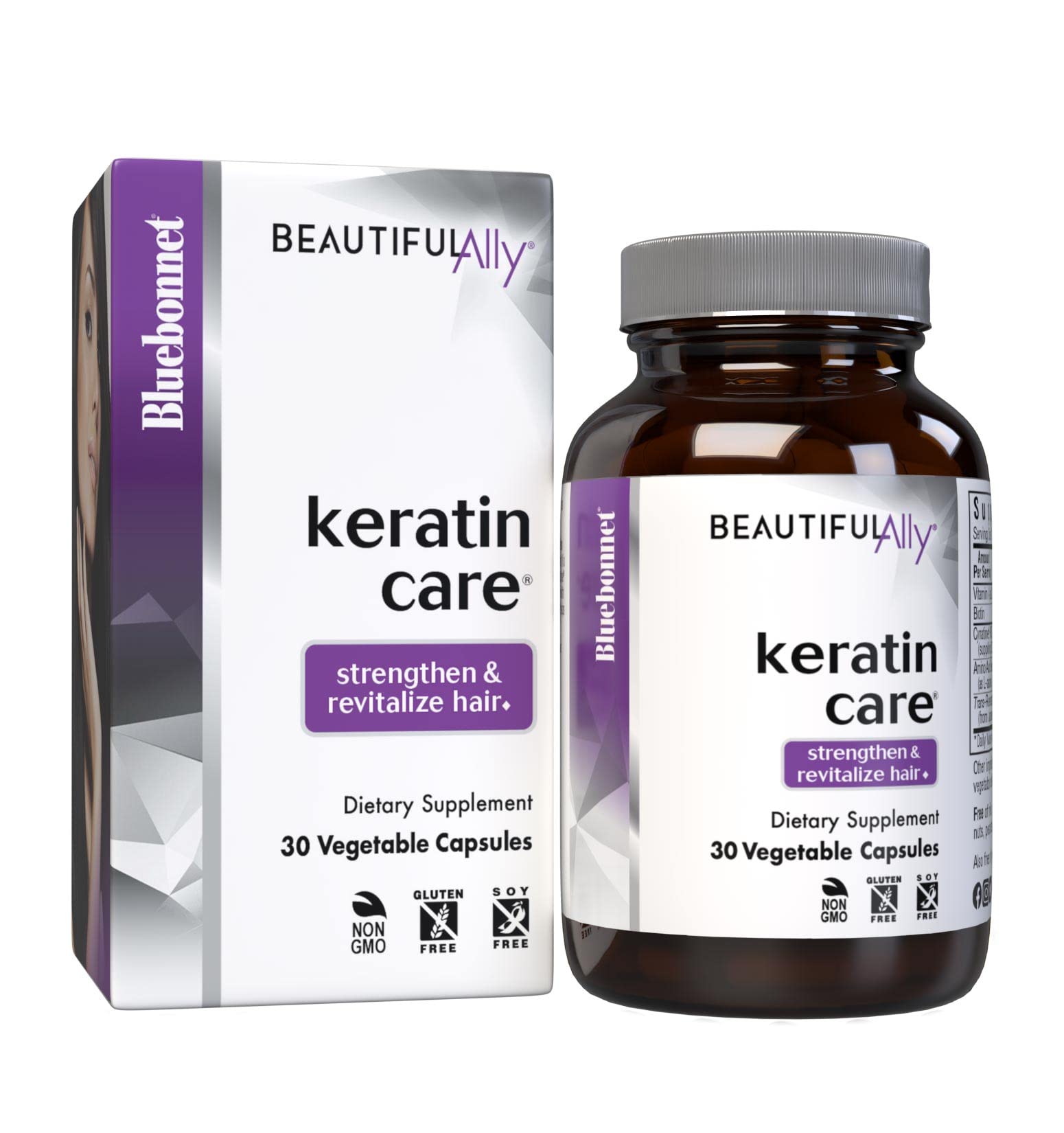 Bluebonnet Nutrition Beautiful Ally Keratin Care, Beauty Nutrient, Best for Hair, Strengthen and Revitalize Hair*, Non GMO, Gluten Free, Soy Free, Milk Free, 30 Vegetable Capsules, 30 Servings - TrustMedUSA