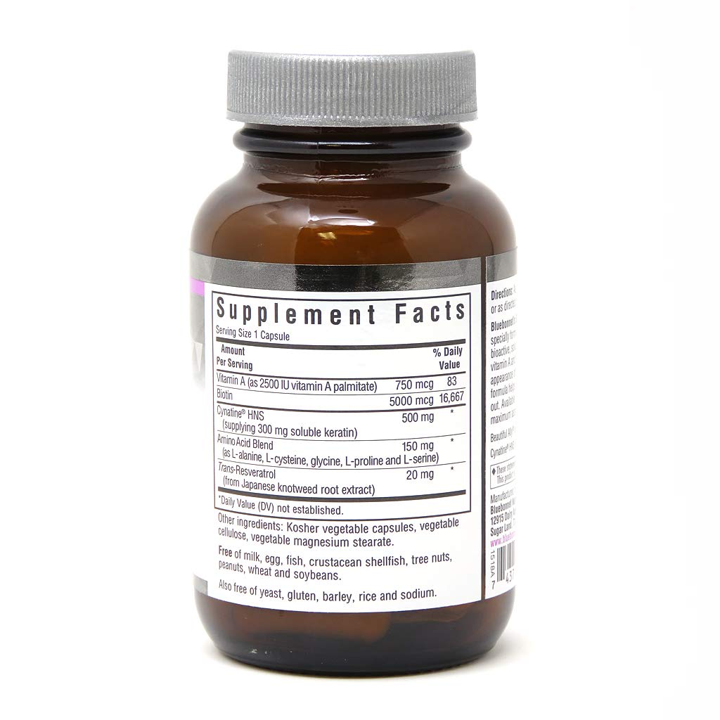 Bluebonnet Nutrition Beautiful Ally Keratin Care, Beauty Nutrient, Best for Hair, Strengthen and Revitalize Hair*, Non GMO, Gluten Free, Soy Free, Milk Free, 30 Vegetable Capsules, 30 Servings - TrustMedUSA