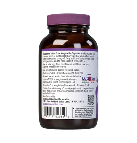 Bluebonnet Nutrition Eye Care Macular & Blue, Eye Health & Blue Light Support*, Vegan, Kosher-Certified, Gluten-Free, Dairy-Free, 60 Vegetable Capsules, 30 Servings - TrustMedUSA