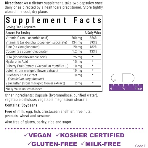 Bluebonnet Nutrition Eye Care Macular & Blue, Eye Health & Blue Light Support*, Vegan, Kosher-Certified, Gluten-Free, Dairy-Free, 60 Vegetable Capsules, 30 Servings - TrustMedUSA
