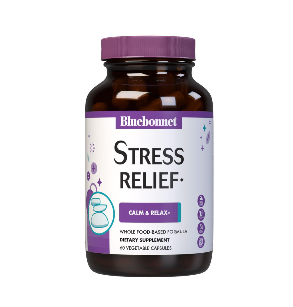 BlueBonnet Targeted Choice Stress Relief Whole Food Based Ashwagandha Extract, L-Theanine, Lemon Balm, Rhodiola Relaxing Calm Mood Supplement for Women & Men - Non-GMO, Vegan - 60 Vegetable Capsules - TrustMedUSA