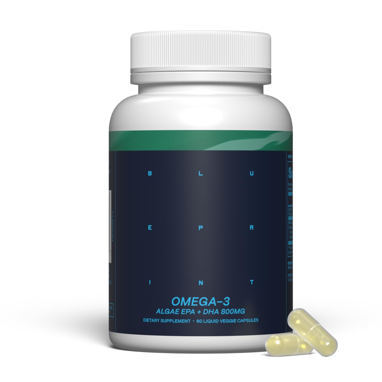 Blueprint Bryan Johnson Omega-3 - Vegan Algae Omega 3 Supplement with EPA/DHA - 800mg Plant-Based for Brain, Heart & Joint Support - High Absorption Triglyceride Form - 1:1 EPA/DHA - TrustMedUSA