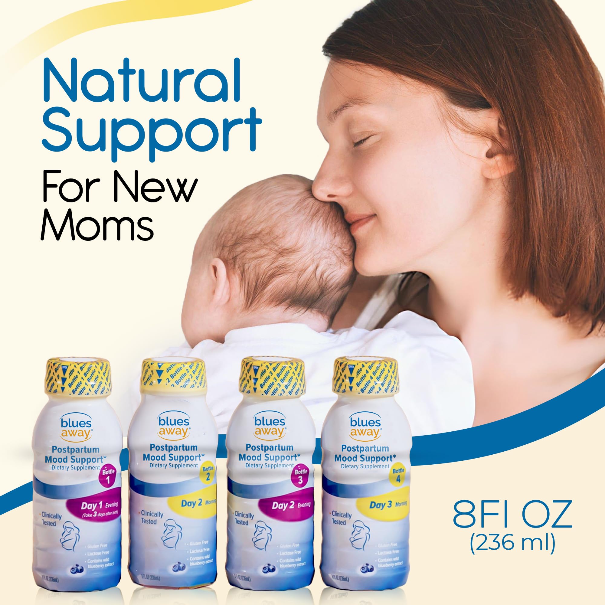 Blues Away Postpartum Mood Support Drink - Breastfeeding Friendly Postnatal Hormone Balance for Women - 3-Day Liquid Dietary Stress Support Shake [4 Bottles] - TrustMedUSA