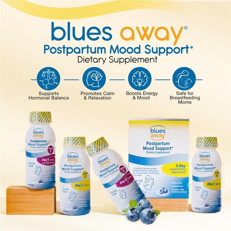 Blues Away Postpartum Mood Support Drink - Breastfeeding Friendly Postnatal Hormone Balance for Women - 3-Day Liquid Dietary Stress Support Shake [4 Bottles] - TrustMedUSA