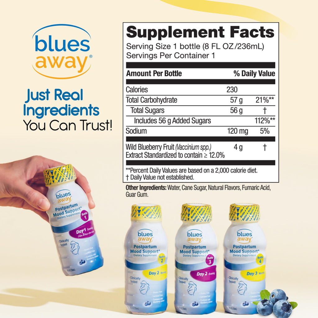 Blues Away Postpartum Mood Support Drink - Breastfeeding Friendly Postnatal Hormone Balance for Women - 3-Day Liquid Dietary Stress Support Shake [4 Bottles] - TrustMedUSA