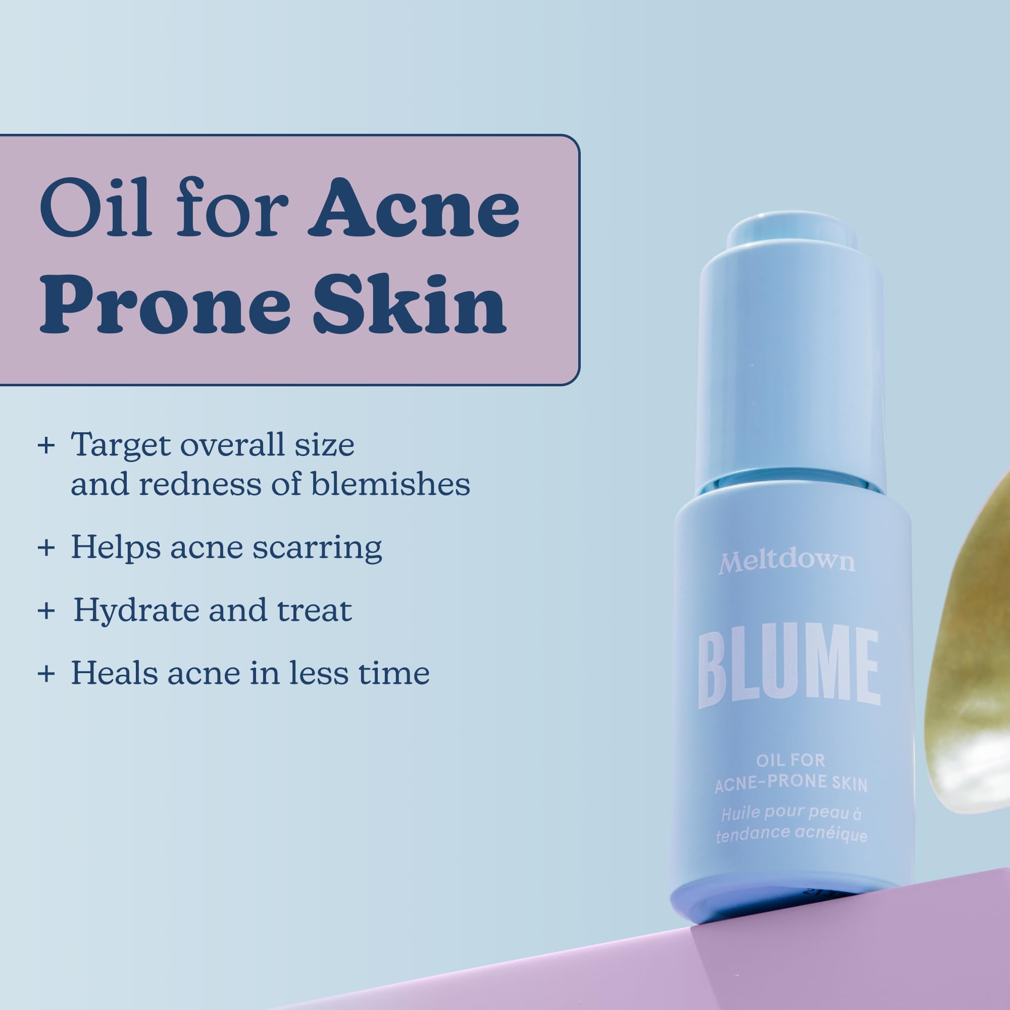 Blume Meltdown - Blue Tansy Face Oil - Acne Treatment + Pore Minimizer - Skin-Smoothing Face Serum with Black Cumin Seed & Rosehip Oil - Helps Calm Redness and Improve Texture (1 Fl oz) - Maple Wellness Supplements