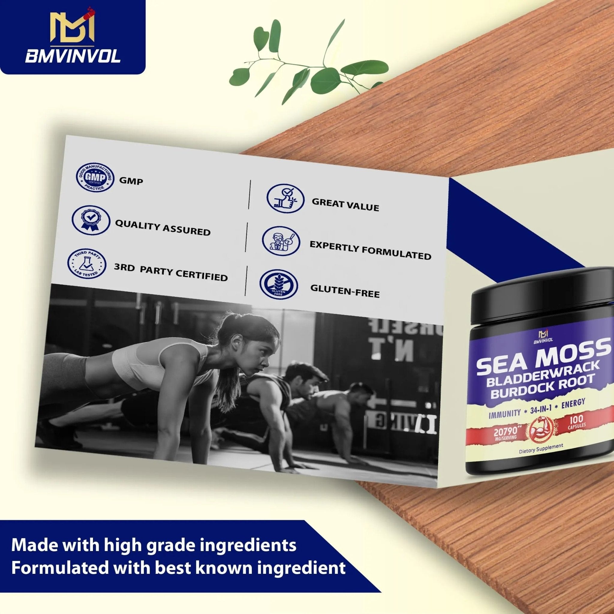 BMVINVOL 100 Capsules - Sea Moss Capsules 20790mg with Bladderwrack, Burdock - TrustMedUSA