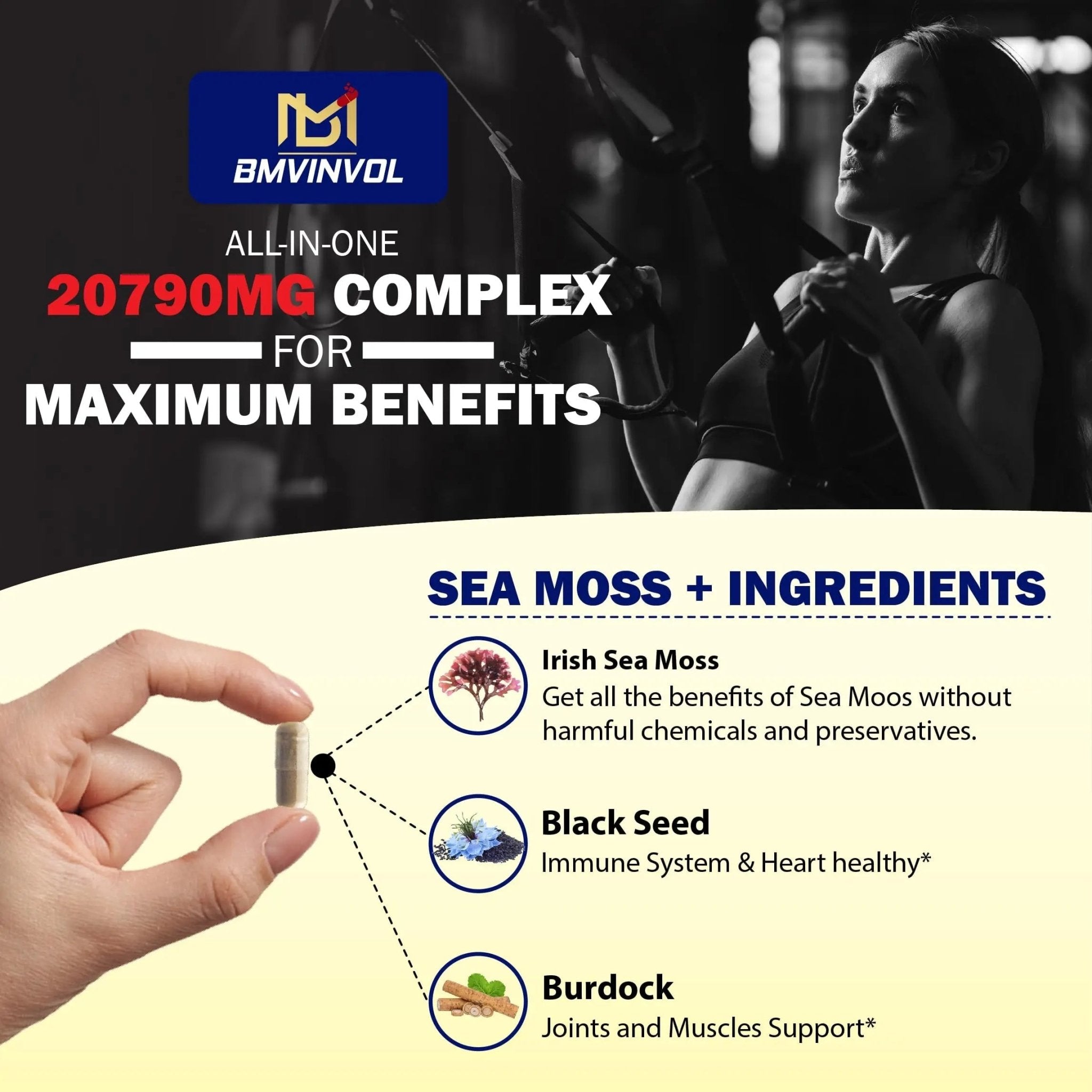 BMVINVOL 100 Capsules - Sea Moss Capsules 20790mg with Bladderwrack, Burdock - TrustMedUSA