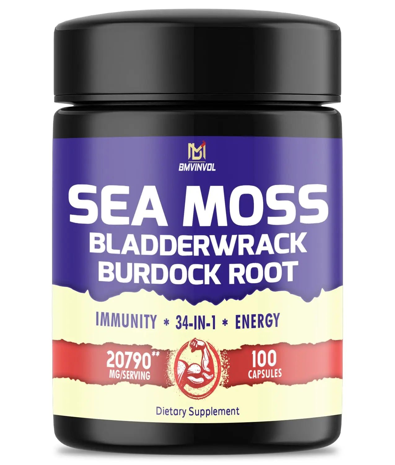 BMVINVOL 100 Capsules - Sea Moss Capsules 20790mg with Bladderwrack, Burdock - TrustMedUSA