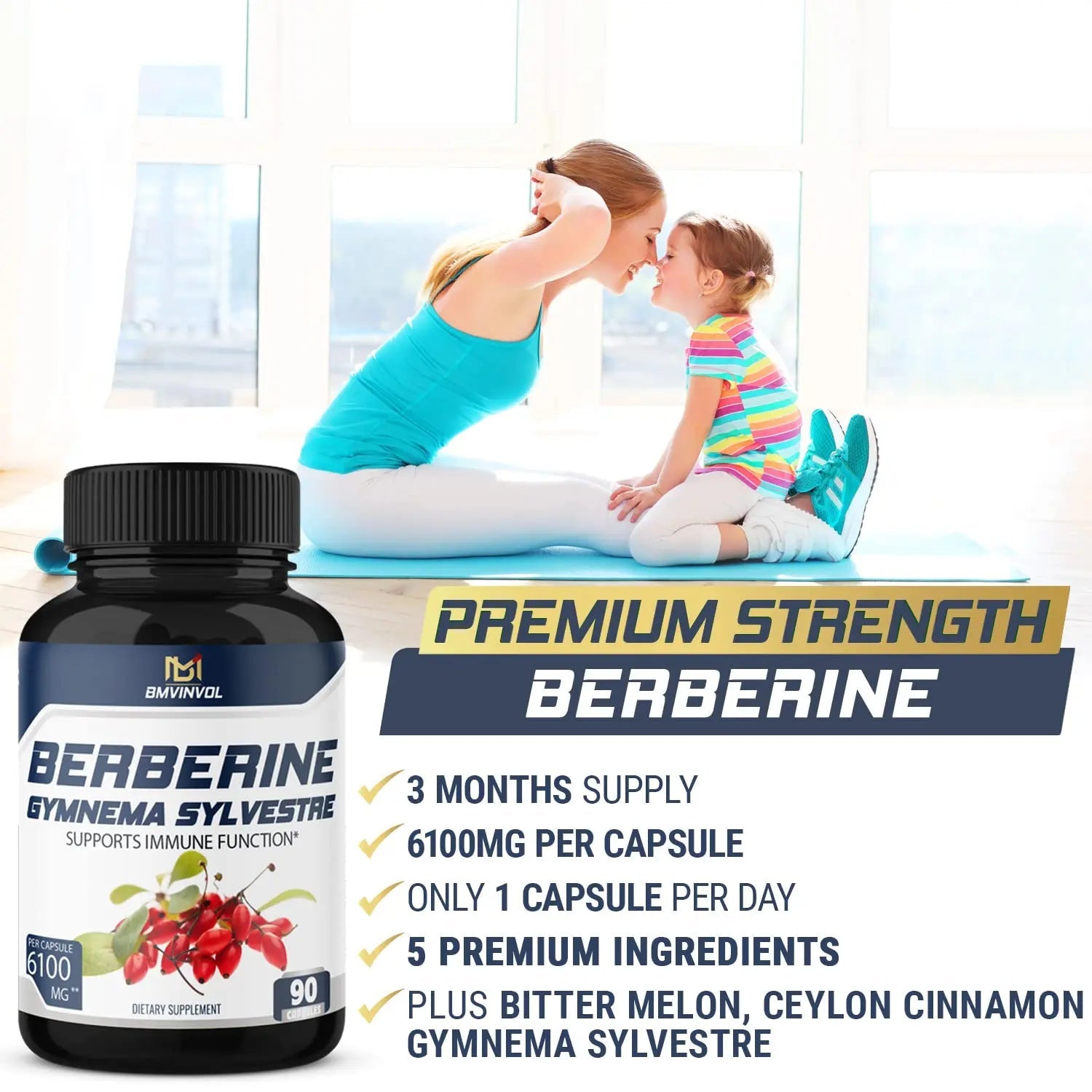 BMVINVOL 5-in-1 Berberine Supplement 6100mg with Ceylon Cinnamon, Gymnema - TrustMedUSA