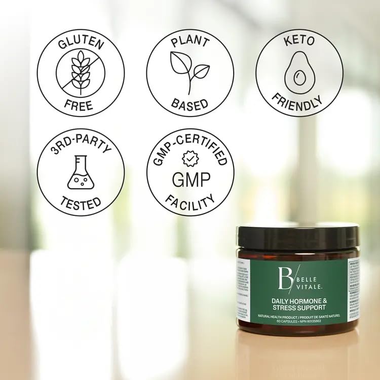 BODi Belle Vitale Daily Hormone & Stress Support - Ashwagandha & Rhodiola - Helps Combat Stress & Supports Healthy Cortisol Levels - Vitamin B12 Help Energy Metabolism & Immune Health - 60 Capsules - TrustMedUSA