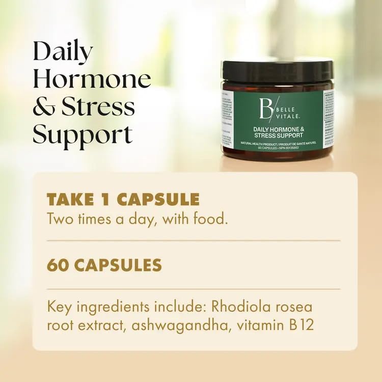 BODi Belle Vitale Daily Hormone & Stress Support - Ashwagandha & Rhodiola - Helps Combat Stress & Supports Healthy Cortisol Levels - Vitamin B12 Help Energy Metabolism & Immune Health - 60 Capsules - TrustMedUSA